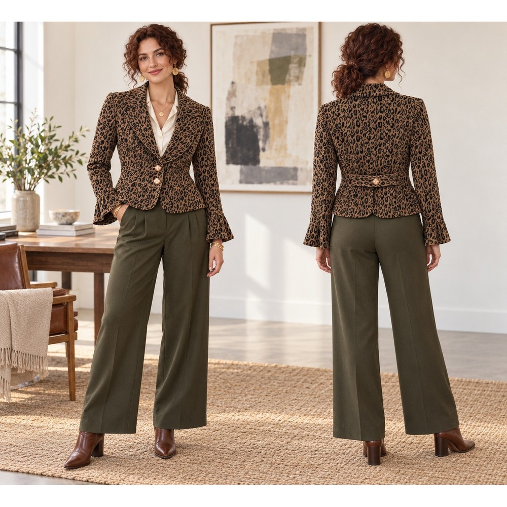 Boho Career Old Money Mobwife Y2K Brown Leopard Corduroy Gold Buttons M Jacket